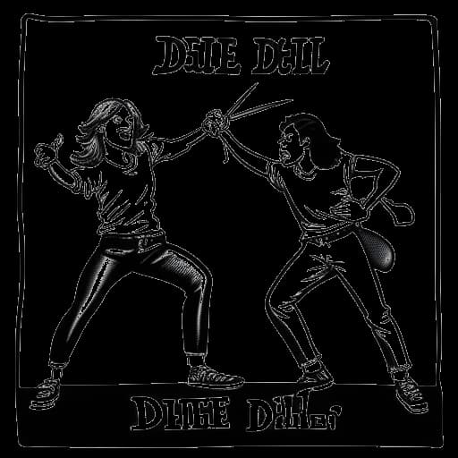 Line art drawing of Tom and Bill Kaulitz competing in the action show 'Das Duell um die Welt'.