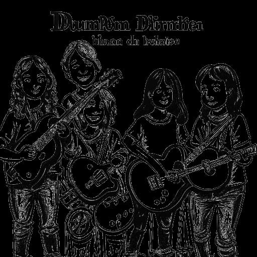 Line art drawing of Tom and Bill Kaulitz with their band Tokio Hotel, with the words 'Durch den Monsun' written on a banner.