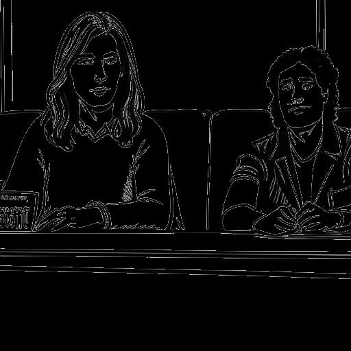 Line art drawing of Tom and Bill Kaulitz as judges on 'Deutschland sucht den Superstar'.