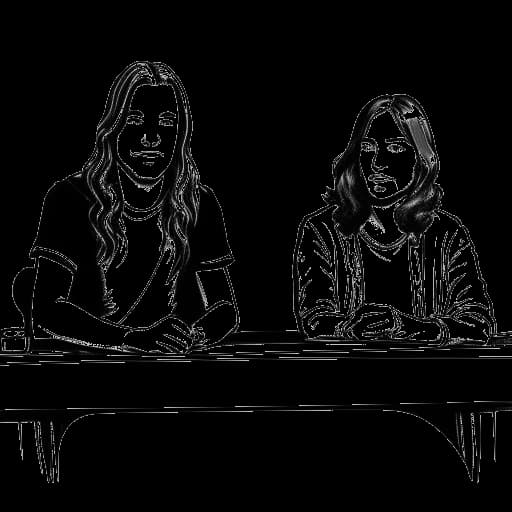 Line art drawing of Tom and Bill Kaulitz as judges on 'The Voice of Germany'.