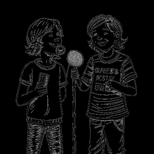 Line art drawing of Tom and Bill Kaulitz as kids in Radio Bremen's production 'Verrückt nach dir'.