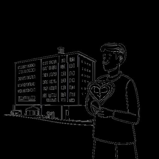 Line art drawing of a man, representing Richard Bengtson, holding a heart, with a hospital building and a medical chart in the background, all against a white backdrop.