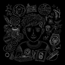 A minimalist black and white illustration representing Chris Chan's early life and challenges, with symbols of art and personal growth, encapsulating their journey through the late 80s and early 90s.