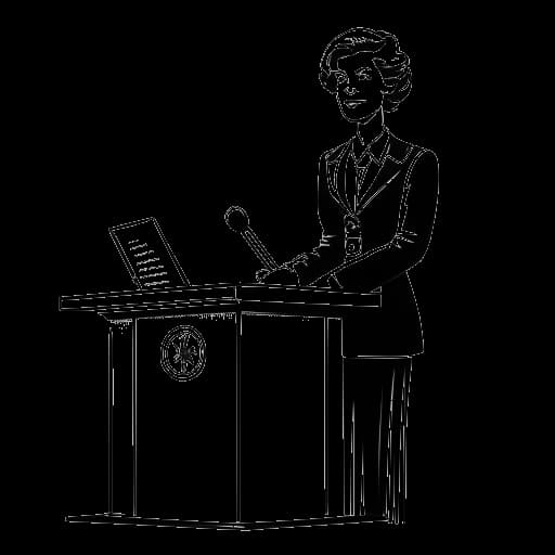 Line art drawing of Angela Merkel becoming the first female Chancellor of Germany in 2005.