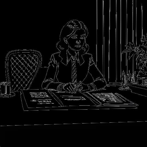 Line art drawing of Angela Merkel participating in preparatory talks for German reunification.