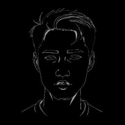 Retrato de línea de un joven, representando a William Gao como Tao Xu de 'Heartstopper', con una mirada de introspección suave, con el título del programa 'Heartstopper' superpuesto débilmente sobre la imagen en un fondo blanco.