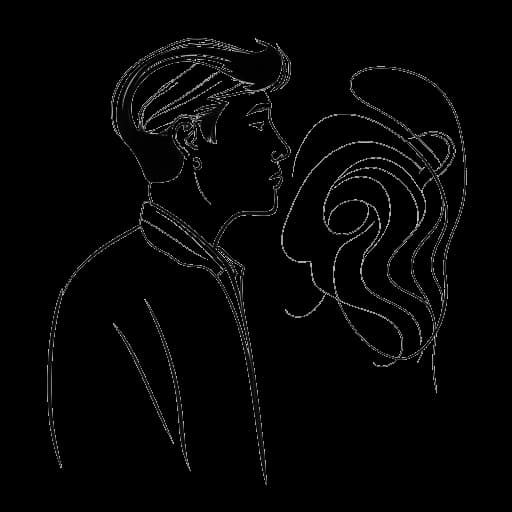 Line art drawing of a young man, representing William Gao, admiring abstract art