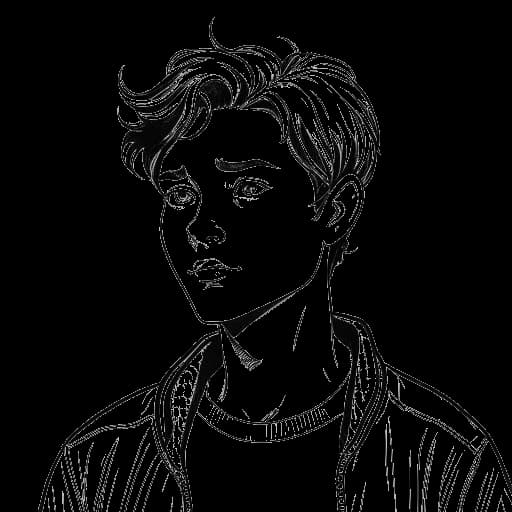 Line art drawing of a man, representing William Gao as Tao Xu, in a scene from 'Heartstopper'