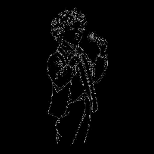Line art drawing of a young boy, representing William Gao, performing in an opera