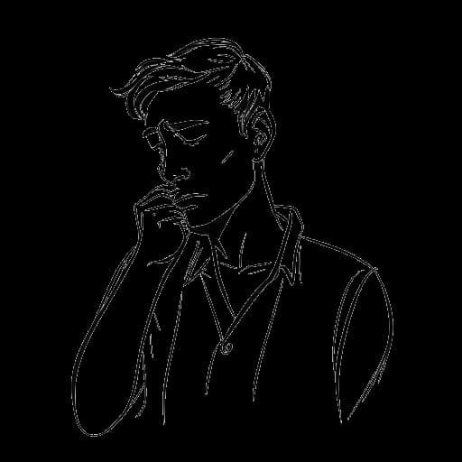 Line art drawing of a young man, representing William Gao, feeling nervous before a performance