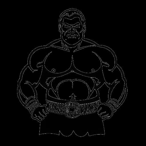 Disegno in bianco e nero di un grande wrestler, rappresentante Yokozuna, che tiene una cintura AWA con il nome 'Kokina Maximus', su sfondo bianco