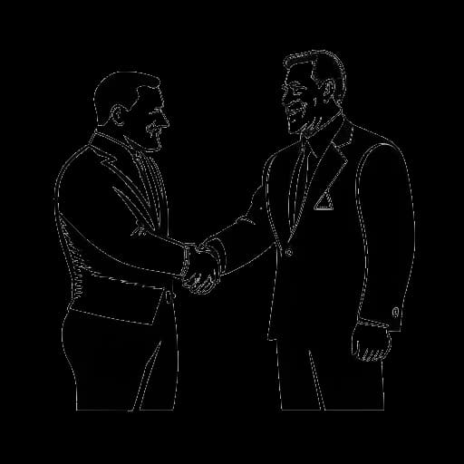 Disegno in bianco e nero di un grande wrestler, rappresentante Yokozuna, che stringe la mano a un uomo, rappresentante Vince McMahon, con 'Impressionato' scritto sopra di loro, su sfondo bianco