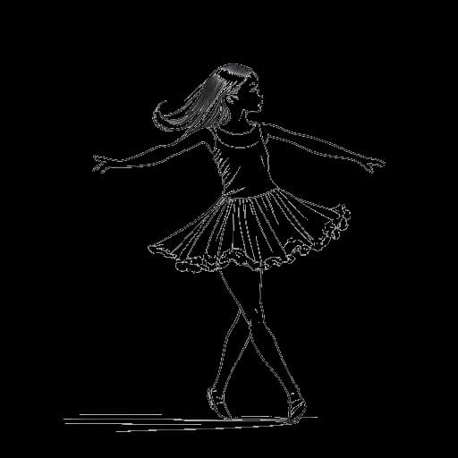 Dibujo de arte lineal de una chica, representando a Kehlani, bailando en un escenario con un traje de ballet.