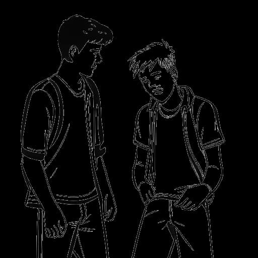Line art drawing of a teenager, representing Jack Doherty, being bullied