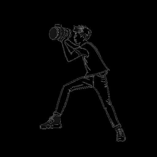 Line art drawing of a teenager, representing Jack Doherty, performing a physical stunt