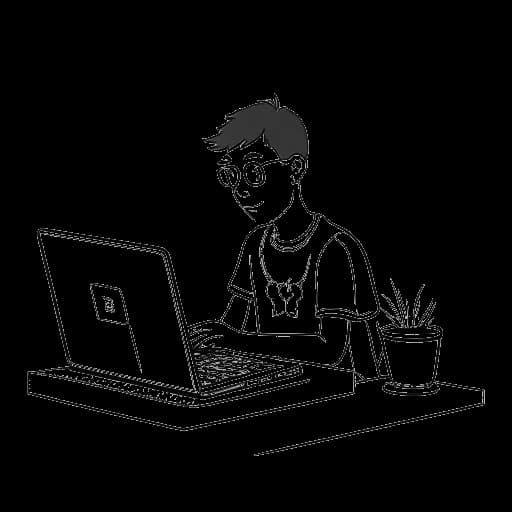 Line art drawing of a teenager, representing Jack Doherty, creating YouTube videos
