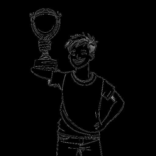 Line art drawing of a teenager, representing Jack Doherty, celebrating 3.3 million subscribers and 570 million views