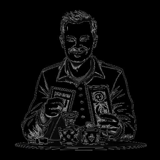 Strichzeichnung eines Mannes, der Pokerkarten und einen Pokal hält und Kolja Barghoorn darstellt, mit 3.600 € Preisgeld im Hintergrund.