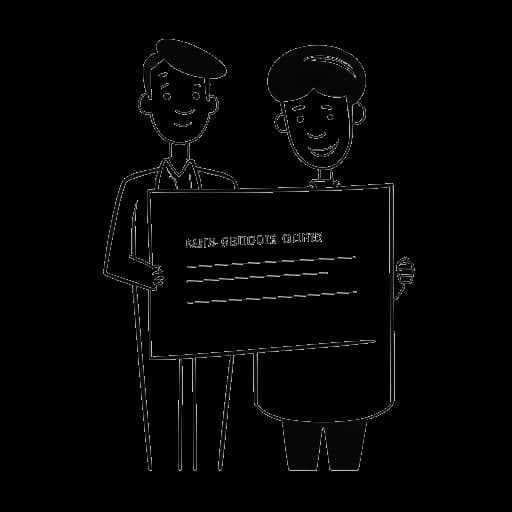 Strichzeichnung eines Mannes, der mit seinem Sohn Händchen hält und Kolja Barghoorn darstellt, mit einer erfolgreichen Scheidungsurkunde im Hintergrund.