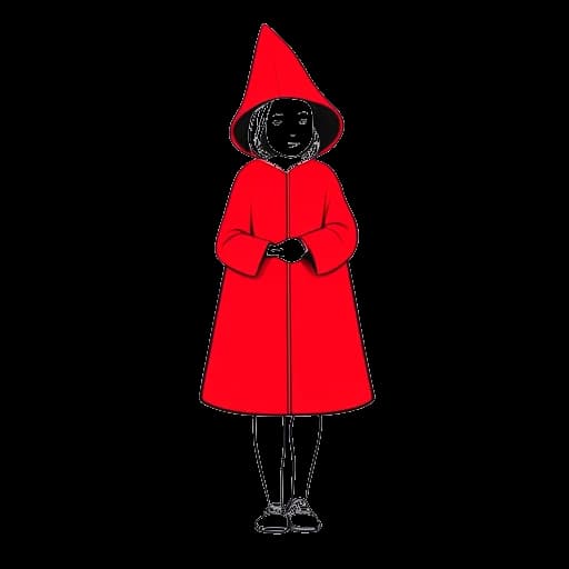 Strichzeichnung eines jungen Mädchens, das Mckenna Grace repräsentiert, das das ikonische rote Handmaid-Outfit trägt und trotzig mit erhobener Faust steht.