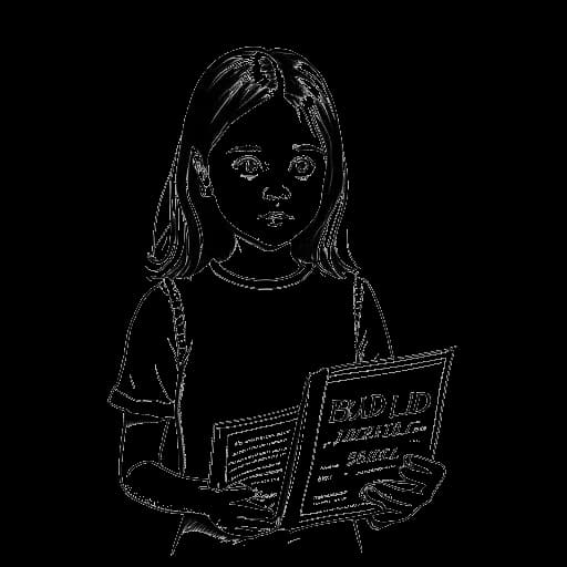 Dibujo en arte lineal de Mckenna Grace sosteniendo un guion y el póster de su película