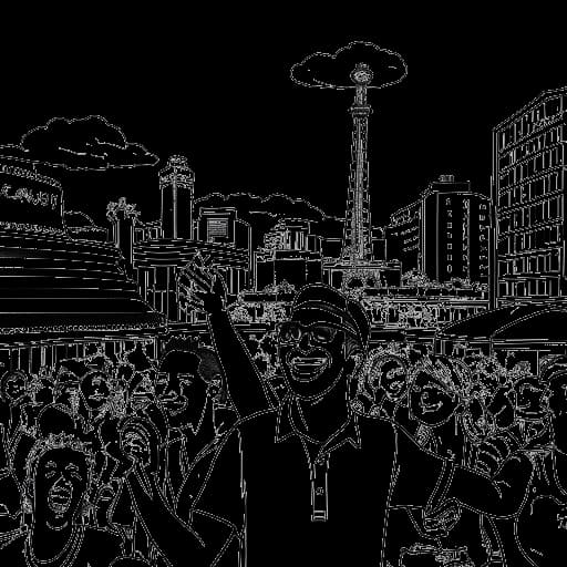 Line art drawing of Dhar Mann enjoying Las Vegas with his fans, known as the 'Dhar Mann Fam.'