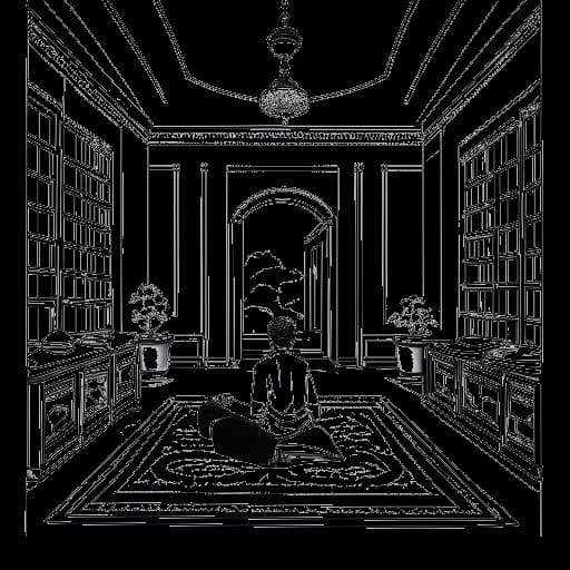 Dessin en ligne de Dhar Mann méditant, lisant et passant du temps en famille dans son luxueux manoir de Calabasas.