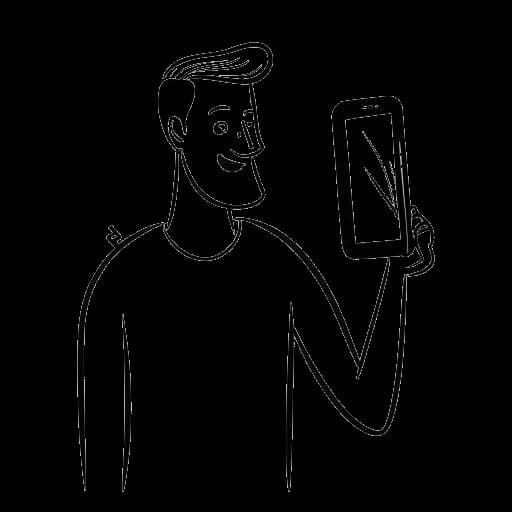 Line art drawing of Dhar Mann holding a makeup brush and a smartphone with a growing follower count.
