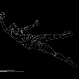 Dessin en noir et blanc d'un gardien représentant Manuel Neuer, portant un maillot du Bayern Munich, se précipitant hors de sa surface pour intercepter un ballon en plein vol, avec des adversaires incapables de l'atteindre.
