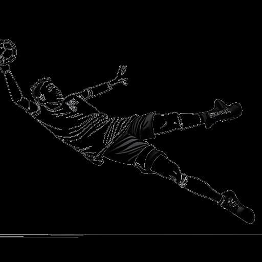 Dessin en noir et blanc d'un gardien représentant Manuel Neuer, portant un maillot du Bayern Munich, se précipitant hors de sa surface pour intercepter un ballon en plein vol, avec des adversaires incapables de l'atteindre.