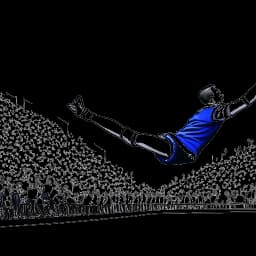Dessin en noir et blanc d'un gardien représentant Manuel Neuer, portant un maillot de Schalke 04, plongeant pour sauver un ballon en plein vol, avec une foule de fans en liesse en arrière-plan.