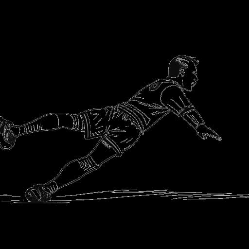 Strichzeichnung eines Torwarts, der Manuel Neuer darstellt, der den Fußball mit seinen Füßen kontrolliert, auf weißem Hintergrund