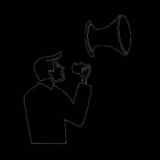 Strichzeichnung eines Mannes, der ein Megafon und das Logo einer politischen Partei hält, das Rezos virales Video repräsentiert