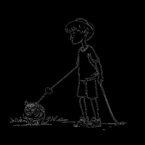 Dibujo de un chico representando a Tyga, con un palo de golf, siendo llamado 'Tiger' por su madre