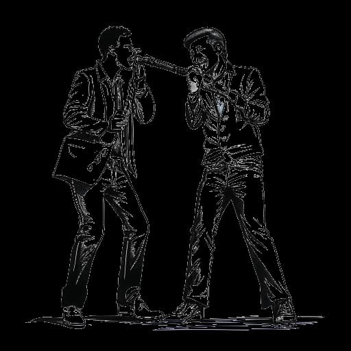 Dibujo de dos hombres representando a Tyga y Offset, actuando juntos en el escenario