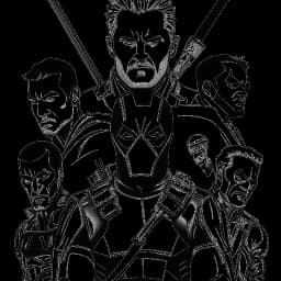 Disegno in bianco e nero di un uomo, che rappresenta Ryan Reynolds, mostrando versatilità interpretando ruoli dalle commedie romantiche ai thriller intensi, raggiungendo la fama con l'iconica interpretazione di Deadpool