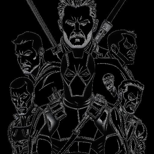 Disegno in bianco e nero di un uomo, che rappresenta Ryan Reynolds, mostrando versatilità interpretando ruoli dalle commedie romantiche ai thriller intensi, raggiungendo la fama con l'iconica interpretazione di Deadpool