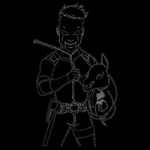 Desenho em arte linear de Ryan Reynolds segurando o unicórnio de pelúcia do Deadpool e vestindo a fantasia do Deadpool