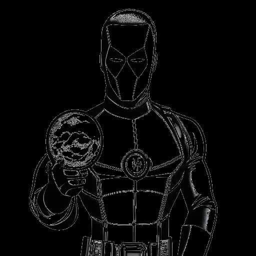 Desenho em arte linear de Ryan Reynolds segurando um prêmio Globo de Ouro por seu papel em Deadpool