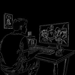 One-line sketch of a man, representing Adin Ross, eagerly playing a basketball video game, with the in-game collaboration visible on the monitor, set in a lively gaming environment.