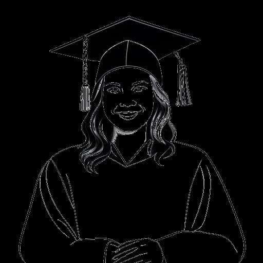 Dessin en ligne d'une femme, représentant Kayla Nicole, portant une toge et un mortier de diplômée, tenant un diplôme, avec un sceau de l'Université Pepperdine en arrière-plan.