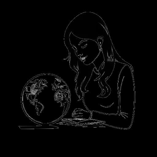 Dessin en ligne d'une femme, représentant Tyla, signant un contrat d'enregistrement, avec un globe en arrière-plan symbolisant sa tournée mondiale.