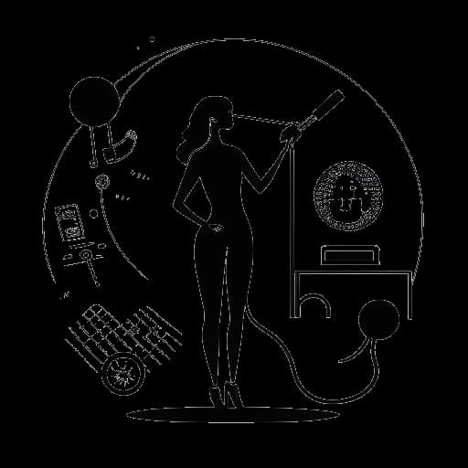 Desenho representando Tyla, mostrando um microfone com notas musicais e um CD simbolizando sua carreira musical, um smartphone indicando sua forte presença online e sua silhueta se apresentando ao vivo.