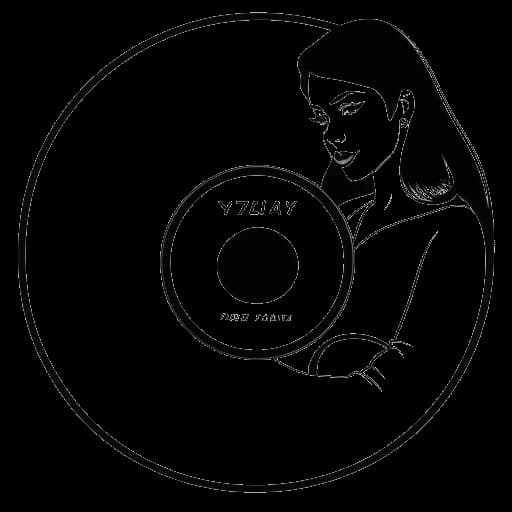 Desenho de arte de linha de uma mulher representando Tyla, segurando um disco de vinil rotulado 'Tyla' com um calendário mostrando a data de lançamento em 1º de março de 2024.