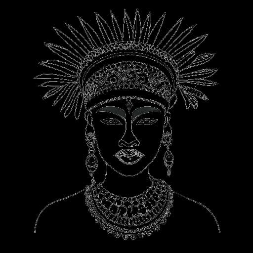 Desenho de arte de linha de uma pessoa representando Tyla, mostrando sua herança cultural mista com elementos Zulu, Indiana, Mauriciana e Irlandesa.