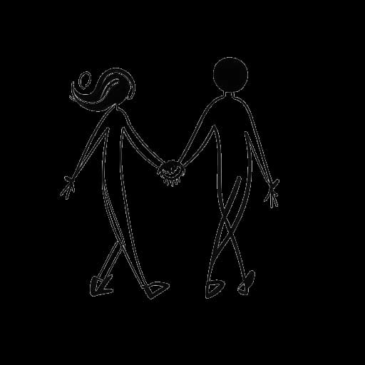 Un disegno semplice di una coppia che rappresenta Beyoncé Knowles e Jay-Z, che camminano mano nella mano simboleggiando l'unità e il sostegno, con note musicali che fluttuano intorno a loro.