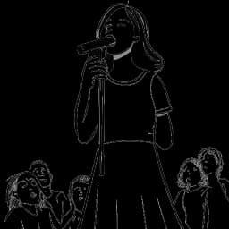 Un'illustrazione in monocromatico di una giovane ragazza rappresentante Beyoncé Knowles, che canta appassionatamente in un microfono circondata da un piccolo coro in una scenografia ecclesiastica.