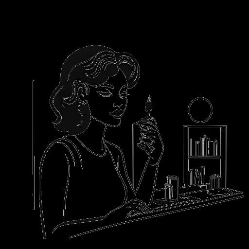 Line art drawing of Beyoncé opening the Beyoncé Cosmetology Center