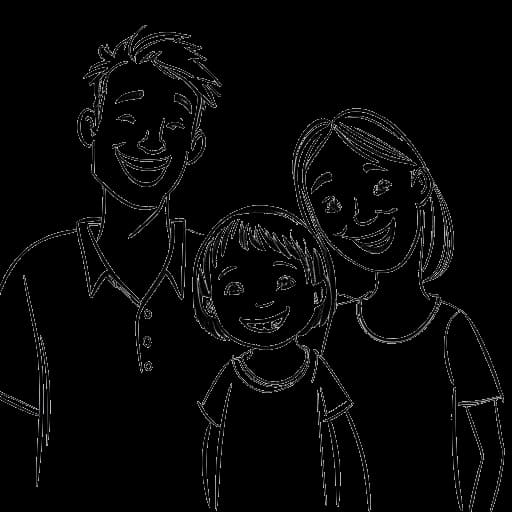 Line art drawing of Beyoncé, Jay-Z, and their three children