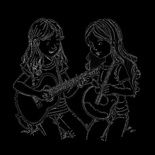 Line art drawing of a young Beyoncé and LaTavia Roberson forming Destiny's Child